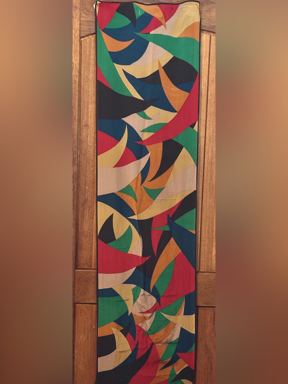 Perry Ellis Vintage & Rare Silk Oblong Scarf with Multicolor Abstract Shapes